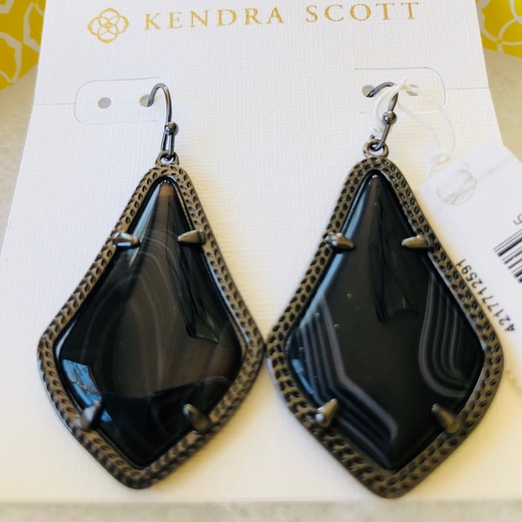 NWT Kendra Scott RARE & Retired Alex Earrings Black Banded Agate & Gunmetal W😍W - Picture 7 of 9